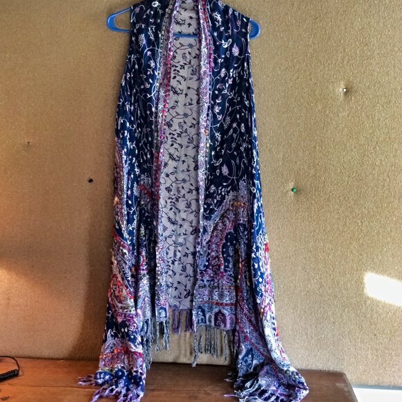 Soft Surroundings Paisley Print Fringe Duster Cardigan - Colorful & Draped OS - Picture 1 of 4